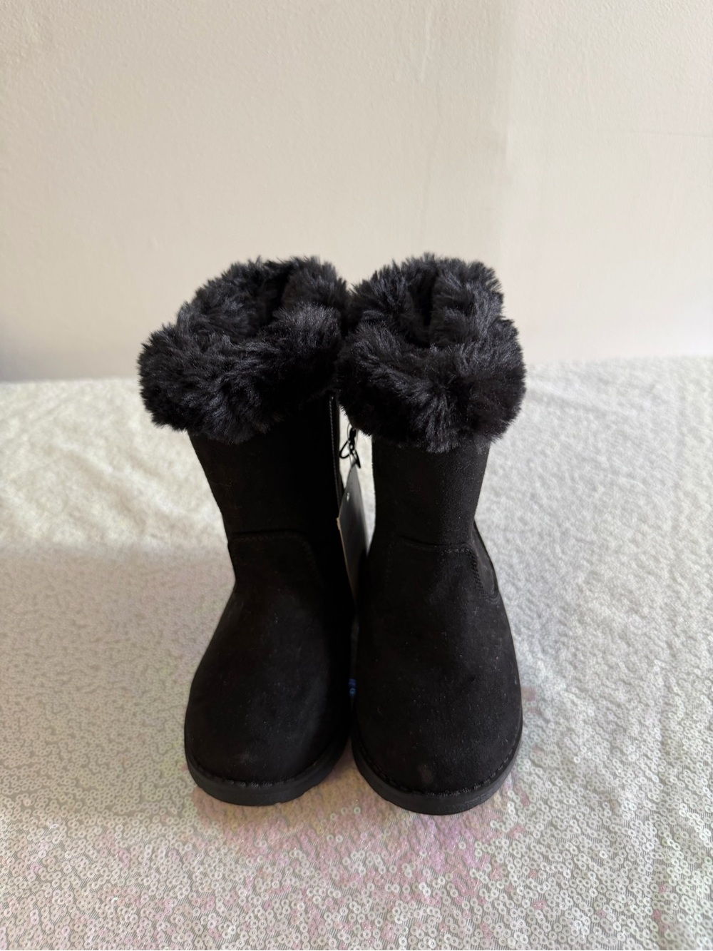 Kids Black Faux-Fur Winter Boots